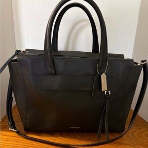 Coach Bleecker Riley black Leather Tote crossbody with Tag Detail